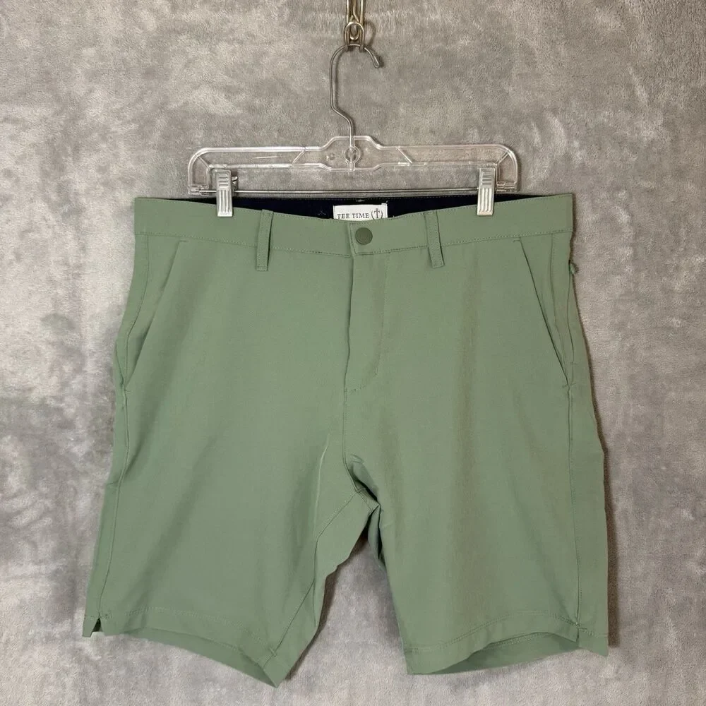 Tee Time Golf Shorts Mens 34 Solid Green Stretch Performance Casual Summer